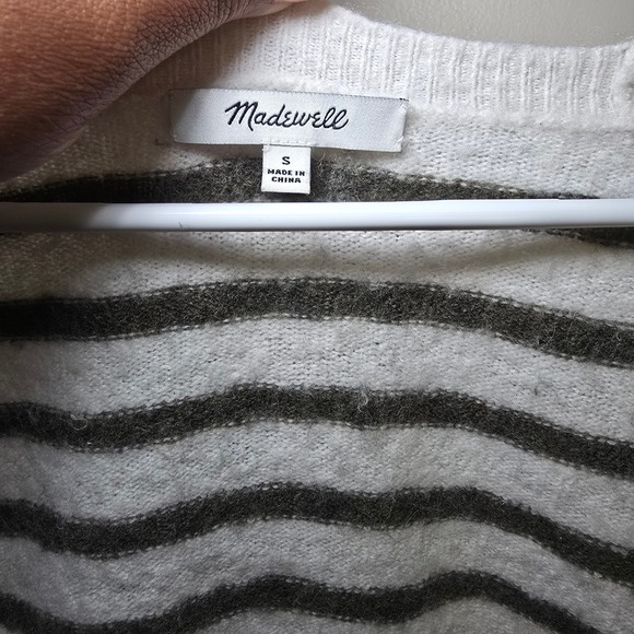 Madewell Striped Wrap Sweater‎ Long Sleeve Ivory Olive Green Size S - Picture 3 of 4